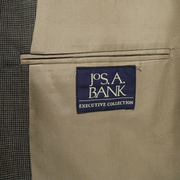 Jos A Bank Sport Coat Mens 42L Green Houndstooth Plaid Wool Jacket Blazer Lined - Picture 3 of 16